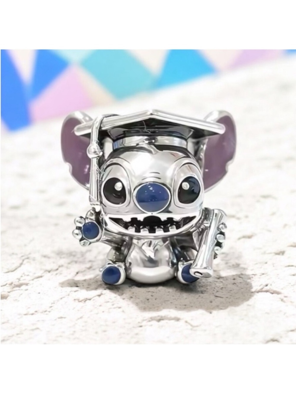 Disney Silver Stitch Graduation Charm with Blue and Purple Accents